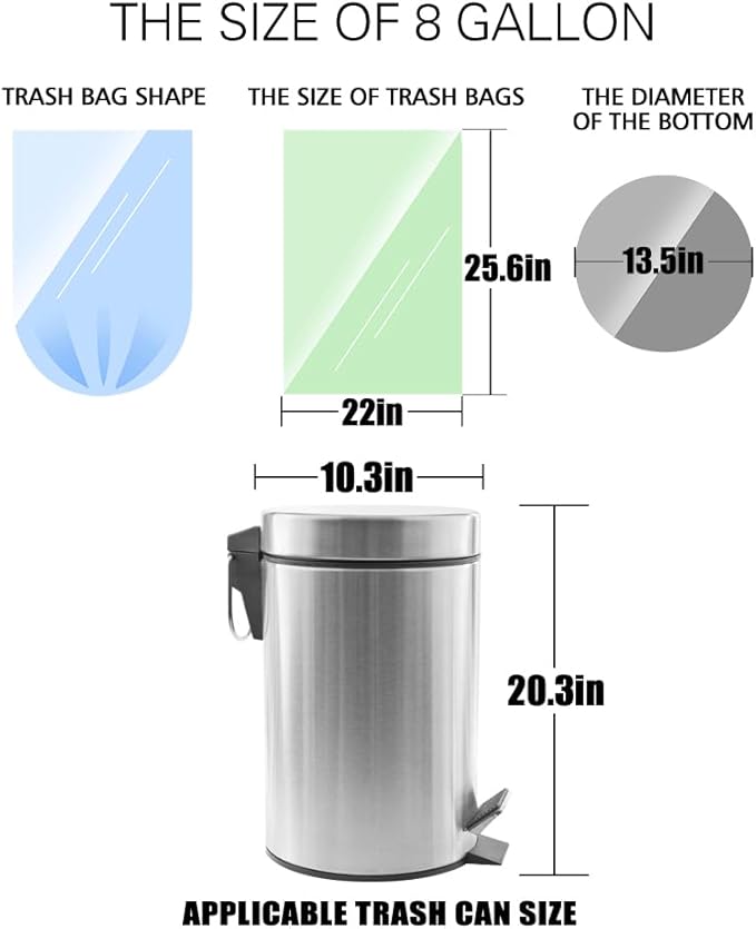 8 Gallon 330 Counts Clear Colorful Trash Bags Kitchen Garbage Bags by Teivio fit 25-30Liter Bathroom Trash Can Bin Liners Plastic Bags for home office kitchenMulticolor