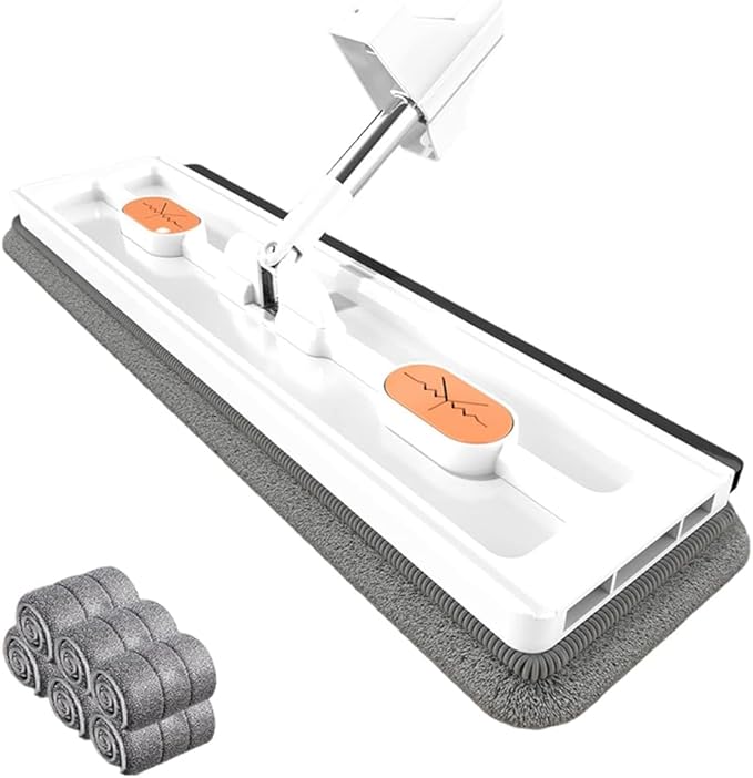 Large Flat MopLarge 17inch Hands-Free Mop EVA Squeegee &amp 360° Swivel for Hard Floors (White 6 Cloth)