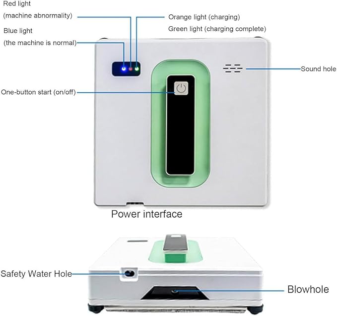 Smart Window Cleaner Robot Household Automatic Glass Cleaner Ups Power Shut Off Strength 20 Minutes for Outdoor and Indoor Windows Desk Tile Ceiling
