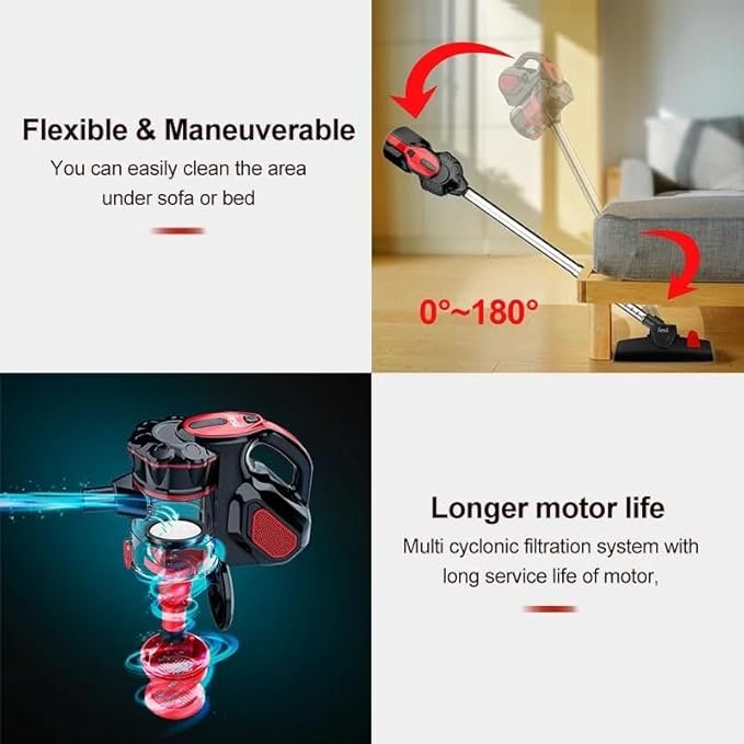 Powerful 18Kpa Suction Stick Vacuum Cleaner Red