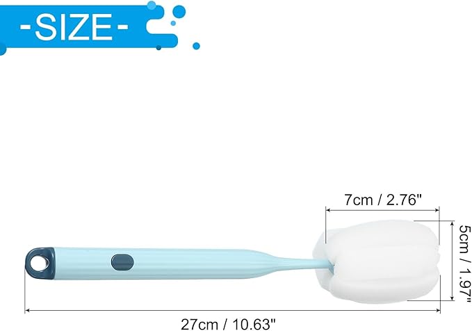 1 Pcs 10.7 Inch Bottle Cleaner Brush Soft Spon Plastic Handle Light Blue