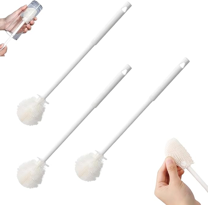 Upgraded 360 ° Flexible Silicone Bottle Brush Long Handle Narrow Mouth Container Water Bottle Glass Cleaning Tool (3 Pcs)