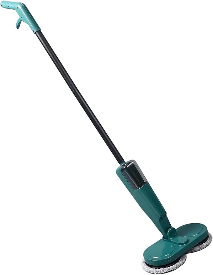 Electric Mop Cordless Lightweight with Water Sprayer for Hardwood Tile Marble Floors White - Rechargeable Battery Quiet Operation Adjustable and Flexible Design (Green)