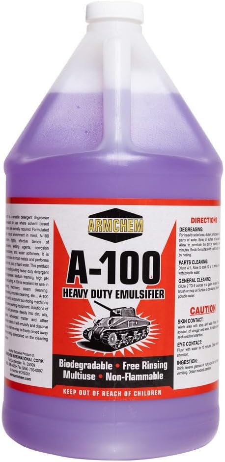 A-100 Heavy Duty Biodegradable Degreaser - Economical Non-Toxic Water-Based Emulsifier for Industrial Institutional and Commercial Cleaning. 1 Gallon.