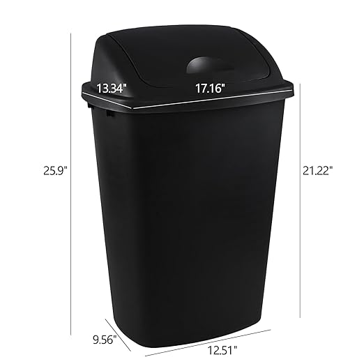 4-Pack 13 Gallon Waste Basket with Swing-Top Lid Black Garbage Bin Commercial Trash Can for Kitchen Outdoor Garage and School Fits 13 Gal Liners