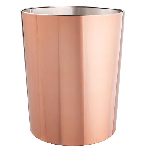 mDesign Round Metal Small 1.7 Gallon Recycle Trash Can Wastebasket Garbage Container Bin for Bathrooms Kitchen Bedroom Home Office - Durable Stainless Steel - Mirri Collection - Rose Gold