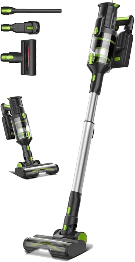 Vacuum Cleaners for Home Cordless Stick Vacuum with Powerful Suction for Pet Hair on Hardwood Floors &amp Carpets Lightweight Handheld and Portable Rechargeable Cleaner (Black+Green)