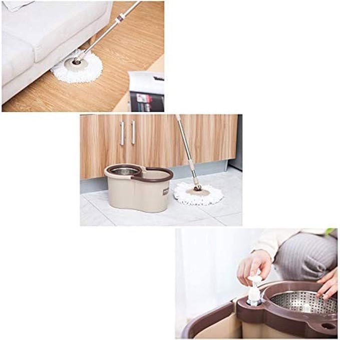 Rotating Mop Wheel Bucket System with Stainless Steel Set for Floor Cleaning with Extended Length Adjustable Handle