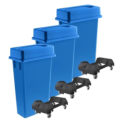 3 pack 23 Gallon Heavy-Duty Trash Can with Lid &amp Dolly Durable Waste Container Slim Rectangular Garbage Bin Recycling Bin Plastic Wastebasket for Kitchen Garage Hotels Restaurants Office