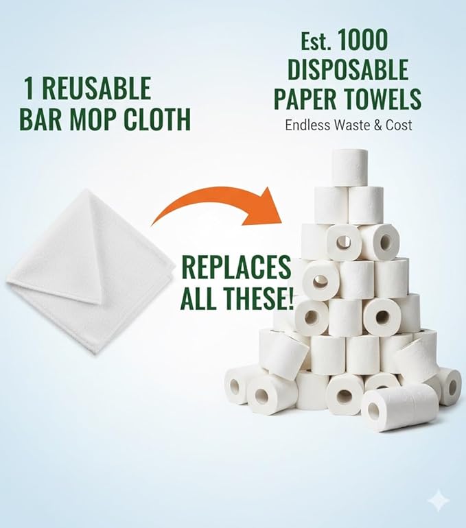Terry Bar Mop Towels (Pack of 60) – Absorbent and Quick Drying Commercial-Grade Cotton Cleaning Towels Cleaning Rags for Kitchen Bar – Reusable Shop Rags 14”x17” White