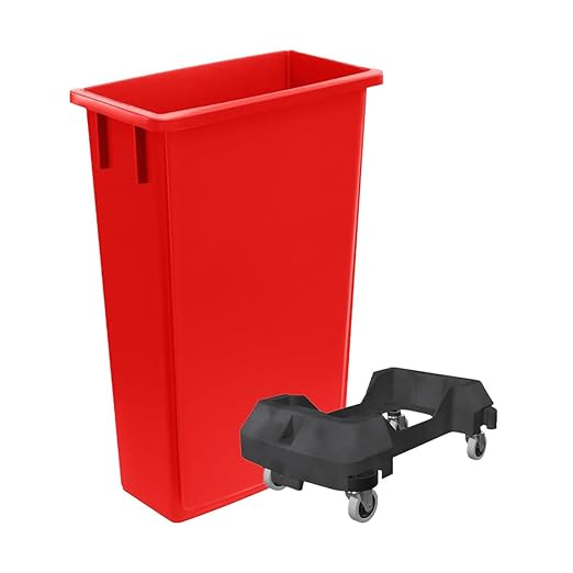 3 Pack 23 Gallon Heavy-Duty Trash Can with Dolly Durable Waste Container Slim Rectangular Garbage Bin Recycling Bin Plastic Wastebasket for Kitchen Garage Hotels Restaurants Office