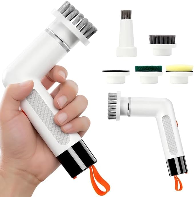 6-in-1 Electric Spin Scrubber with 5 Brush Heads – Cordless Rechargeable Dual-Speed &amp Waterproof Electric Scrubber for Cleaning Bathroom Tile Floor Window Kitchen Sink