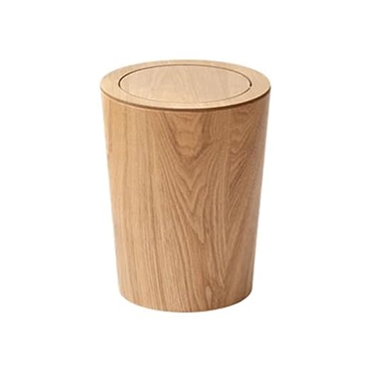 Kitchen Trash Can Simple Wooden Trash Can 8L Wood Grain Round Creative Household With Lid Flip Lid Decorative Garbage Bin Wastebasket Waste Basket(Bent willow color)