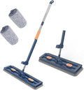 Large Flat Mop Lazy Person's Self-Washing Flat Mop Reusable Microfiber Self-Contained Dewatering Scraper Wet and Dry Use 12027(Bluewith 2 Pads)