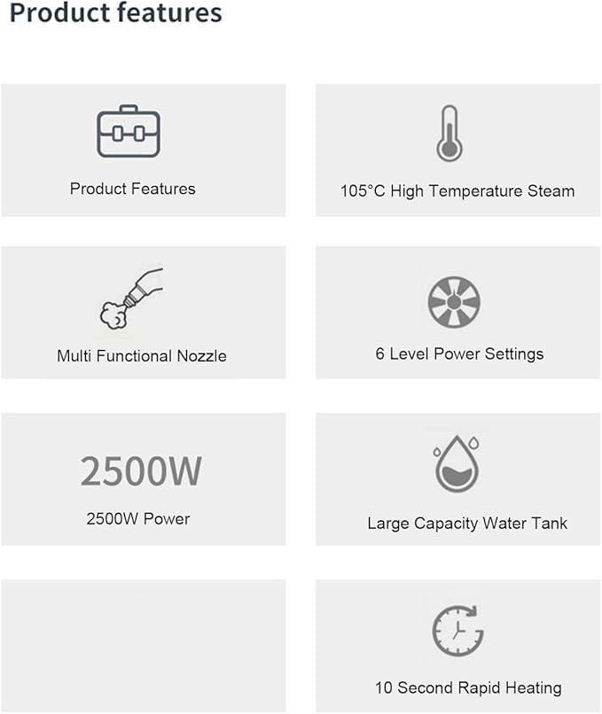 Portable Handheld Steam Cleaner 2500W High Pressure High Temp 1200ML Tank for Deep Cleaning Furniture Car Interiors Kitchen Surfaces (US Plug 110V)