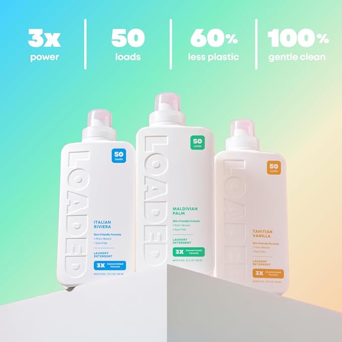 Loaded Laundry Detergent Luxury Cologne &amp Perfume Scented | 50 Loads | Coconut &amp Palm | Skin-Friendly &amp Plant-Based | Made in USA | 32 oz