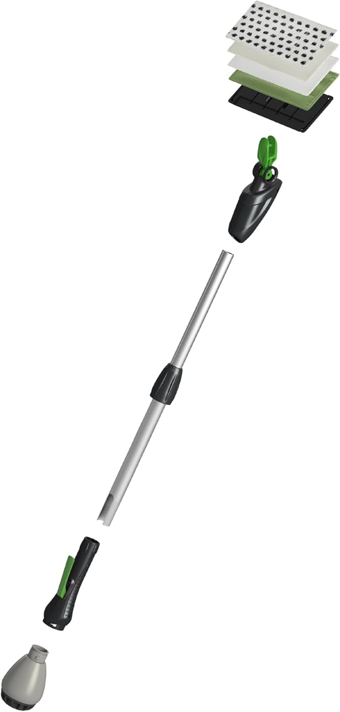 Cleano 10' Telescopic Indoor Window and Surface Cleaning System - Cleaning Reach of Over 15 feet | Micro Spray Delivers Water and Solution | Refillable Solution Globe | Includes 3 Cleaning Pads