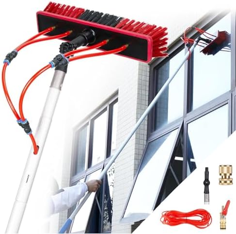 Glass Cleaning Brush Home Water Fed Telescopic Pole Kit Solar Panel Brush Rotating for Photovoltaic PanelTelescopic Window Cleaner Kit - 10M Extendable Pole with 35cm Water Fed Brush Head f