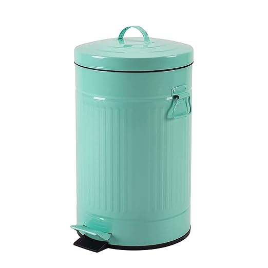 Mint Green Trash Can with Lid Turquoise Bathroom Bedroom Waste Basket Soft Close Small Teal Garbage Can Retro Vintage Home Office Trash Can 12 Liter/3 Gallon Glossy Mint Green