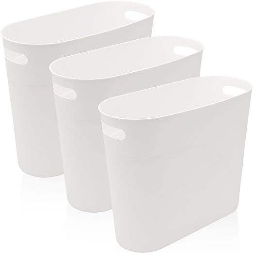 3 Pack Narrow Office Trash Can 3.2 Gallon Slim Waste Basket Plastic Bathroom Wastebasket Slim Garbage Can Container Bin with Handle for Narrow Spaces Bathroom Bedroom Kitchen Office at Home White