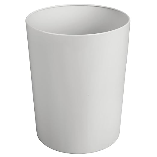 mDesign Round Metal Small 1.7 Gallon Recycle Trash Can Wastebasket Garbage Container Bin for Bathrooms Kitchen Bedroom Home Office - Durable Stainless Steel - Mirri Collection - Light Gray