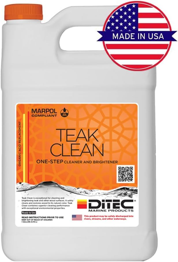 Teak Clean - Marine Wood Cleaner &amp Restorer - Safely Removes Grey Oxidation &amp Grime - Professional Yacht-Grade Formula - Biodegradable Alternative to Harsh Acids - 1 Gallon