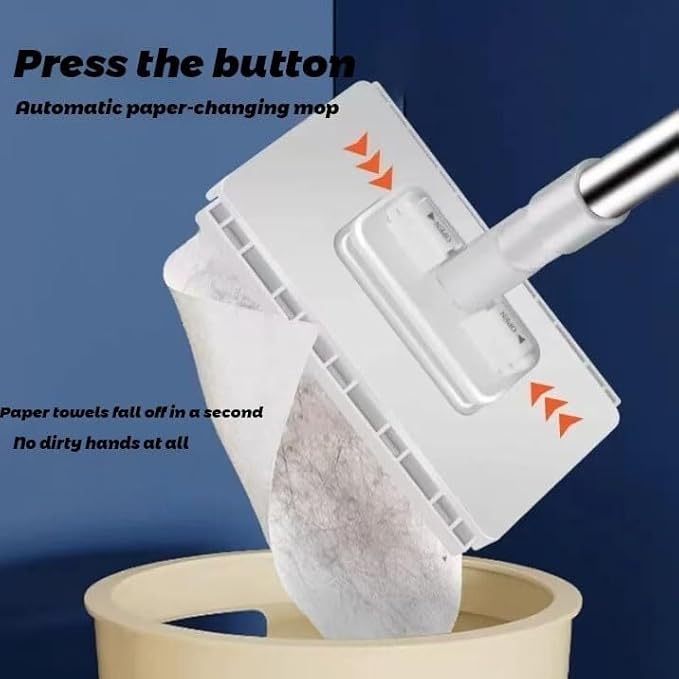 Disposable Dust Mop with 10 Reusable Cloths Lazy Mop Click On Design for Wet &amp Dry Floor Cleaning Adjustable Handle for Home Kitchen Bathroom