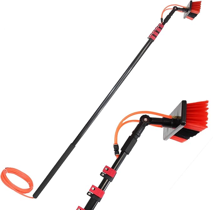 XIAOYE 3.6m-10.8m Outdoor Window Cleaning PoleWater Fed Telescopic Brush/Extendable Cleaner Conservatory Roof Suitable for Photovoltaic Panel CleaningTrucks Windows24FT/7.2M