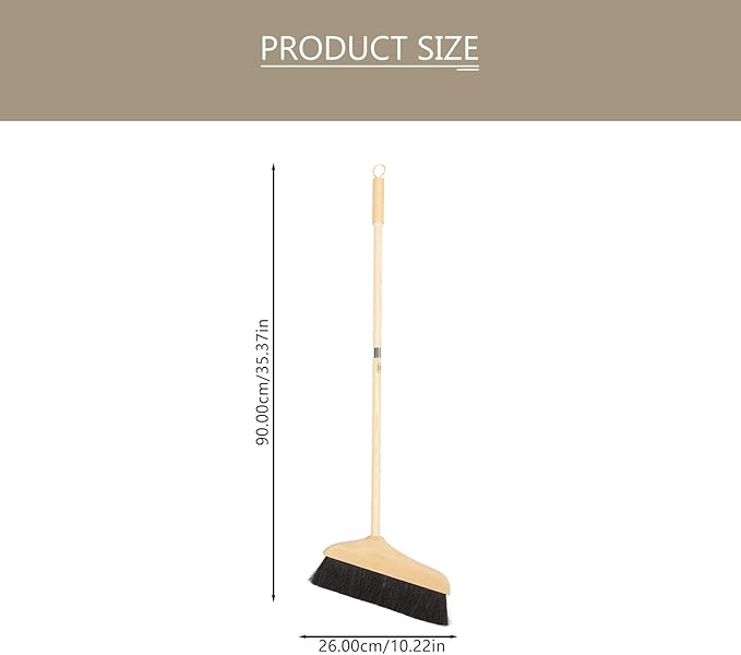 Mikikit Horsehair Broom with Long Handle Soft Pine Bristles Anti-Static Home Broom for Hardwood Floors Carpets Indoor Cleaning