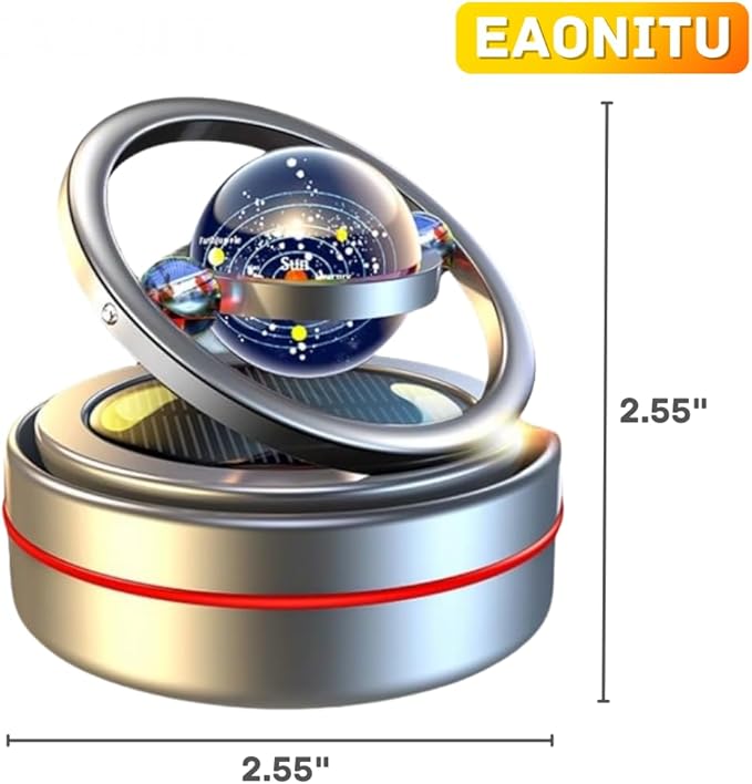 Solar Dashboard Spinner Sun Powered Kinetic Car Decoration Diffuser Space Theme Automotive Accessories Spring Birthday Gift Exchange Fragrance &amp Aroma Cores Sold Separately (Solarium Silver)