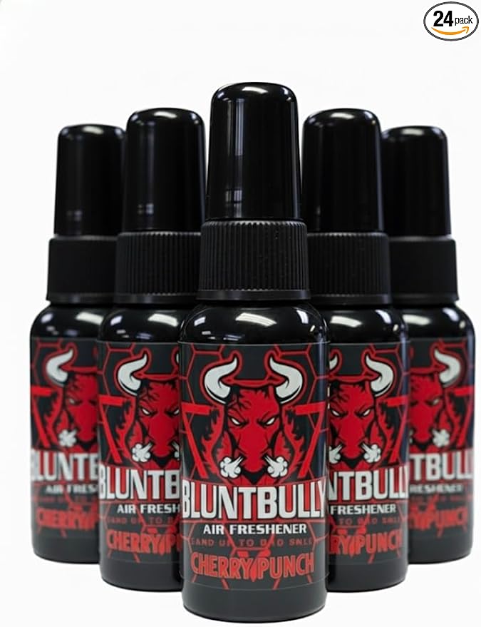 Blunt Bully Air Freshener (Cherry Punch) Premium Oil Based Air Freshener Spray. Long-Lasting Room Bathroom Office &amp Car Scent | Eliminates Odors from Smoke Pets &amp More (Pack of 24)
