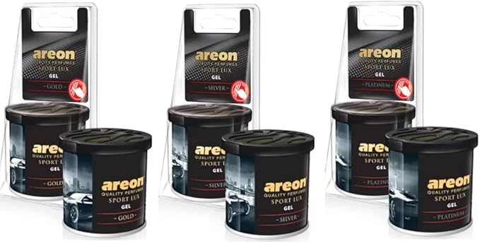AREON Car Perfume GEL Can LUX Air Freshener Long Lasting Scent for Car or Home Odor Eliminator MIXED scents (1 GOLD 1 SILVER 1 PLATINUM) - scents (Pack of 3)