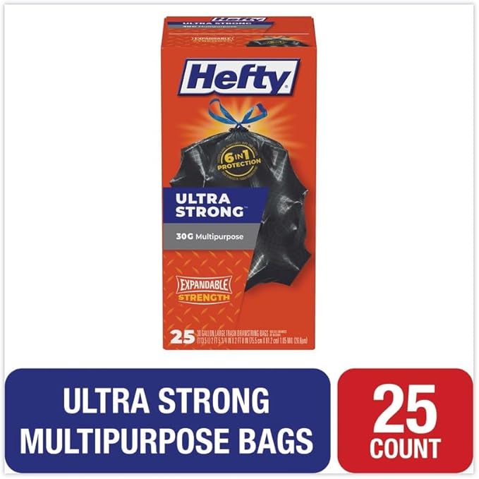 Hefty Ultra Flex 30 Gal. Large Trash Bags with Drawstring 25 ct (Pack of 6)