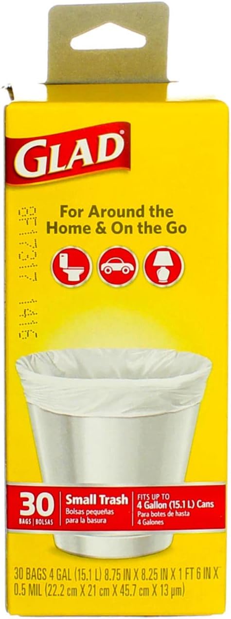 Glad Flat Top Small Garbage Bag 30 Count per Pack - 6 per case.