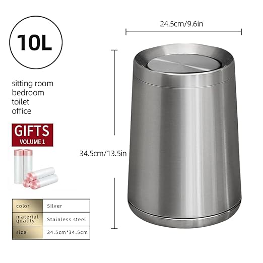 2.6Gallen Brushed Nickel Bathroom Trash Can with Lid Stainless Steel Garbage Can with Flipping Lidfor Bathroom KitchenLiving RoomBedroomHotel (Silver)