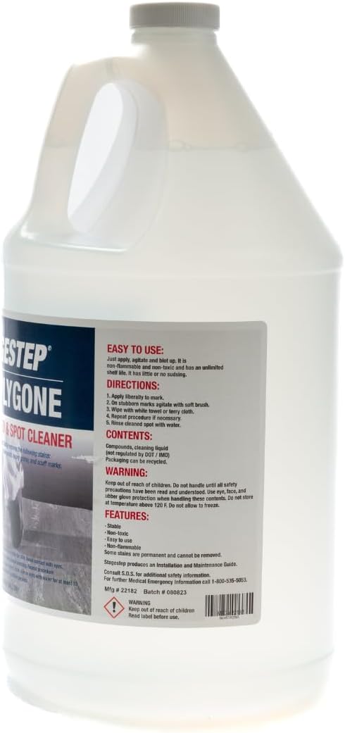 Simply Gone Stain Remover for Wood and Vinyl Surfaces Easy to Apply Removes Stubborn marks of beverages grease oil most shoe polish 1 Gallon