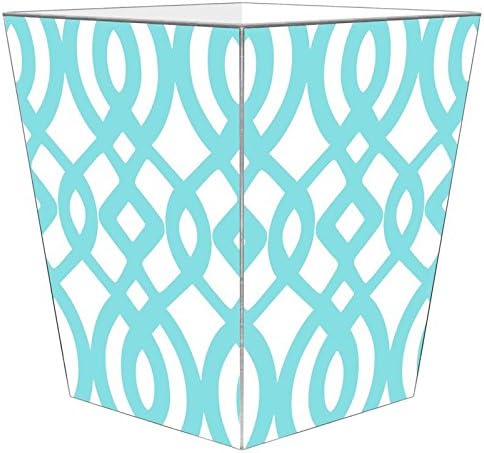 Marye-Kelley-Aqua Madison Wastepaper Basket Decoupage Wood Decorative Wastebasket for Kitchen Bathroom Bedroom Living Room Handmade Made in The USA