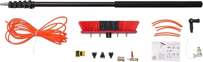 Water Fed Pole Kit 20ft Length Water Fed Brush Water Fed Cleaning System Aluminum alloy Outdoor Window Cleaner w/Hose Cleaning and Washing Tool for Window Glass Solar Panel