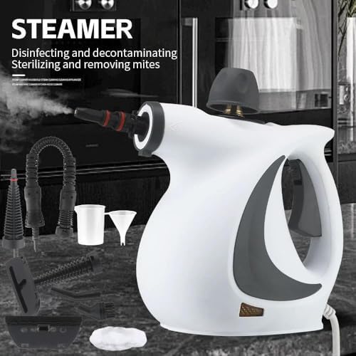 Multi-Purpose Handheld Steam Cleaner 350ml Portable Pressurized Steamer with 9 Accessories for Home Floor Upholstery Grout and Car Cleaning