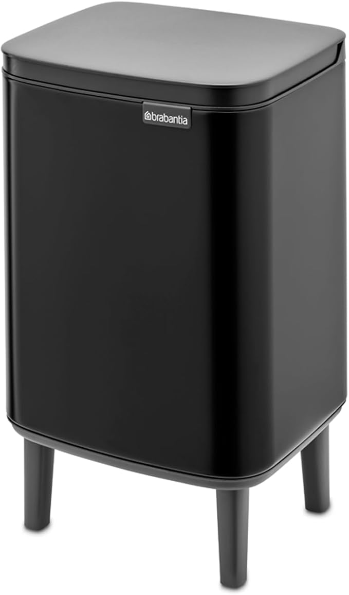 Brabantia Bo Small Lift-Open Trash Can with Raised Legs | 1.8 Gal / 7L | Matt Black | Free Standing Bedroom Bathroom Nursery Trash Can Removable Inner Bucket Non-Slip Feet | + Trash Bags