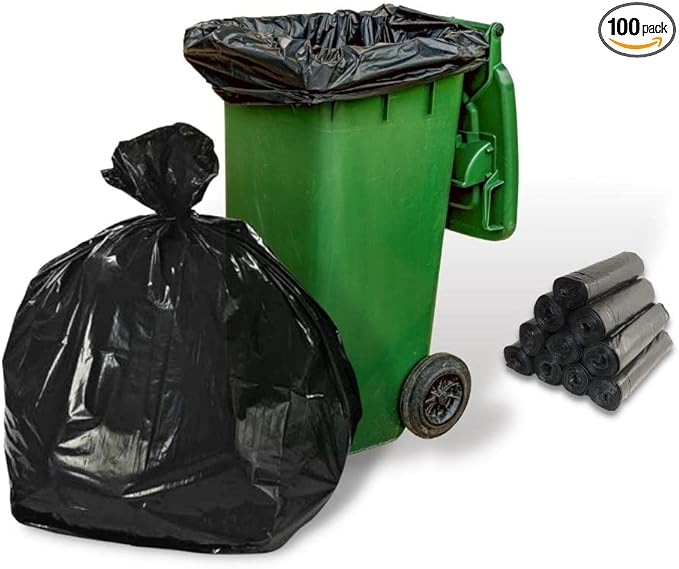 33 Gallon Black Trash Bag 1.5 Mil Thick 100 Bags Large Can Liners for Commercial Kitchen Office Multi-Use Garbage Bags