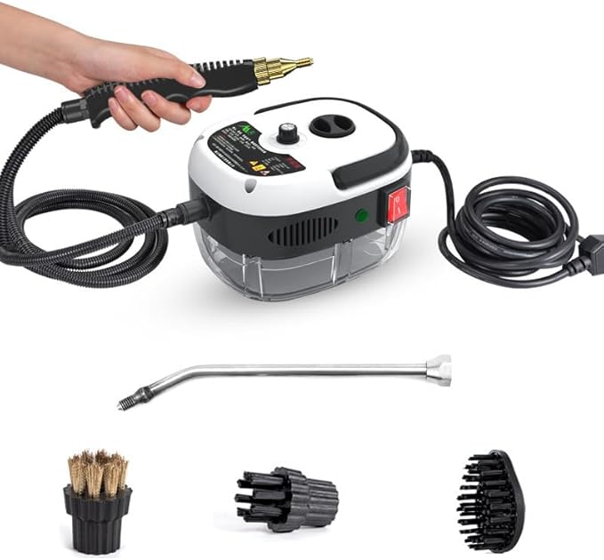 Saker handheld steam cleaner36oz Large Capacity 2500W Steam Cleaner with 6-Level Adjustment 10s Quick Heat for Kitchen Bathroom Car (White-Single Knob Control)