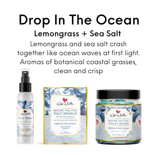 Fizzing Toilet Bomb + Toot Spray Bundle | Drop in The Ocean Scent | Natural Bathroom Deodorizer | Odor Eliminator Tablets and Spray | Eco-Friendly and Septic Safe