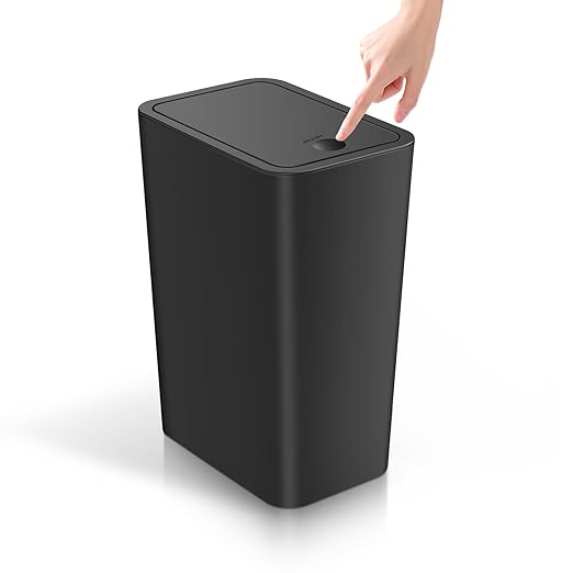 TIPGO Bathroom Trash Can with Lid 4 Gallon / 15 Liter Small Garbage Can Press Top Bin Plastic Wastebasket with Pop-Up Lid for Bedroom Living Room Office (Black)