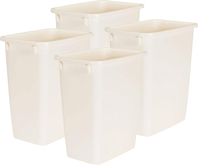 Rubbermaid 21 Quart Traditional Kitchen Bathroom and Office Rectangular Plastic Open Wastebasket Trash Can Bisque (4 Pack)
