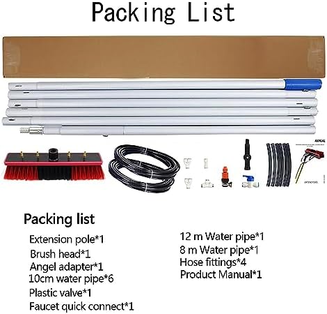 Glass Cleaning Brush Home Water Fed Telescopic Pole Kit Solar Panel Brush Rotating for Photovoltaic Panel10m Large Extendable Window Cleaning Pole with 30cm Water Hole Brush Head Durable Al