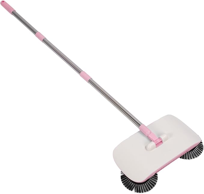 Hand Push Sweeper Sweeping and Mopping Simultaneously Sweeper 180 Degree Rotating Mop with Sealed Dust Compartment Ideal for Hardwood Laminate Marble &amp Ceramic Floors (Pink)
