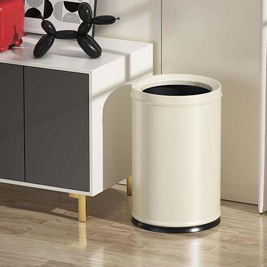 2.4 Gallon Bathroom Small Trash Can Open Top Waste Basket White Decorative Garbage Can for Near Desk Bathroom Bedroom Hotel Office Cafe Kitchen Hallway(White 9L)