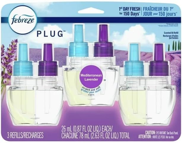 Febreze Odor-Fighting Air Freshener Room Fresheners Air Effects Air Freshener Refills Fade Defy Plug Technology - (1 Pack) contains (3) of 0.87 fl oz Refills (Mediterranean Lavender)
