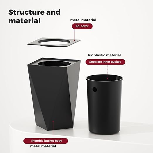 10L/2.6GAL Modern Open top Garbage canBlack Bathroom tarsh canSmall Wastebasket for BathroomBedroomOfficeLiving RoomHotel (Black)